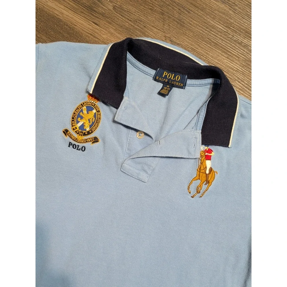 Polo Ralph Lauren Boys‎ Blue Big Pony Crest Polo Shirt Size M 10-12 Short Sleeve